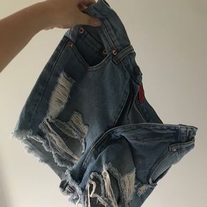 Light Blue high waisted distressed jean shorts